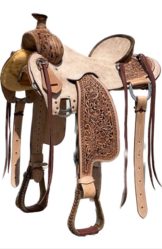Heart O Texas Will James Roping Horse Saddle with a 16- inch Rough Out Seat in Light Oil Finish 052225