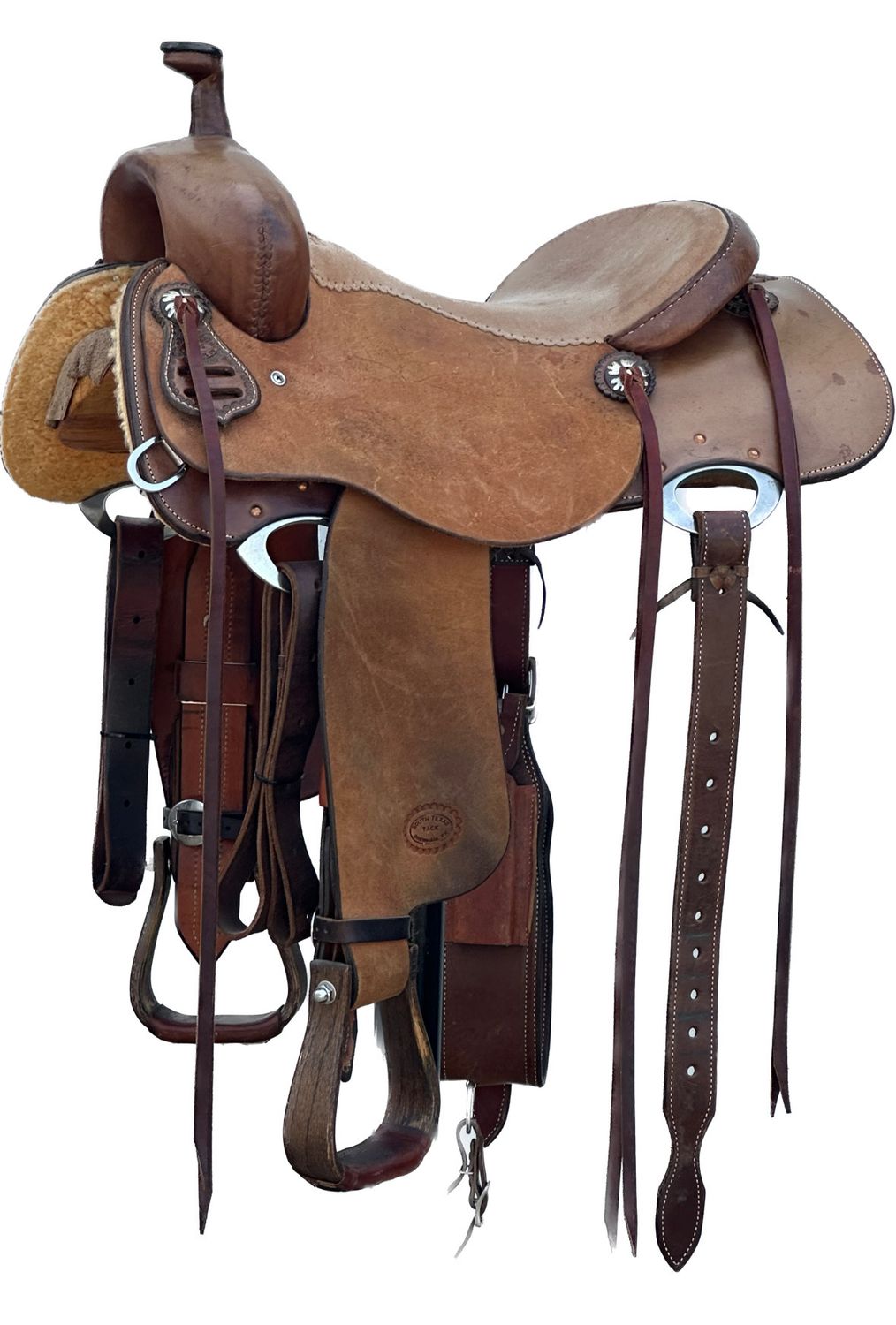 South Texas Tack Cow Horse Saddle with a 16- inch Padded Rough Out Seat in Medium Oil Finish 061425