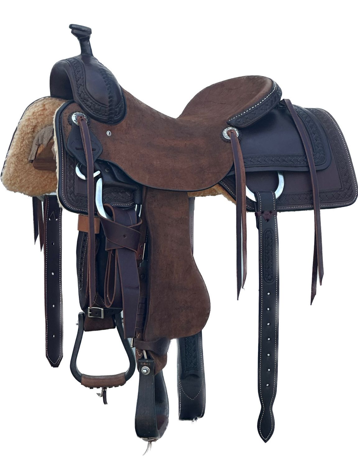 Stuart Rybak Cow Horse Saddle with a 16- inch Rough Out Seat in Dark Oil Finish