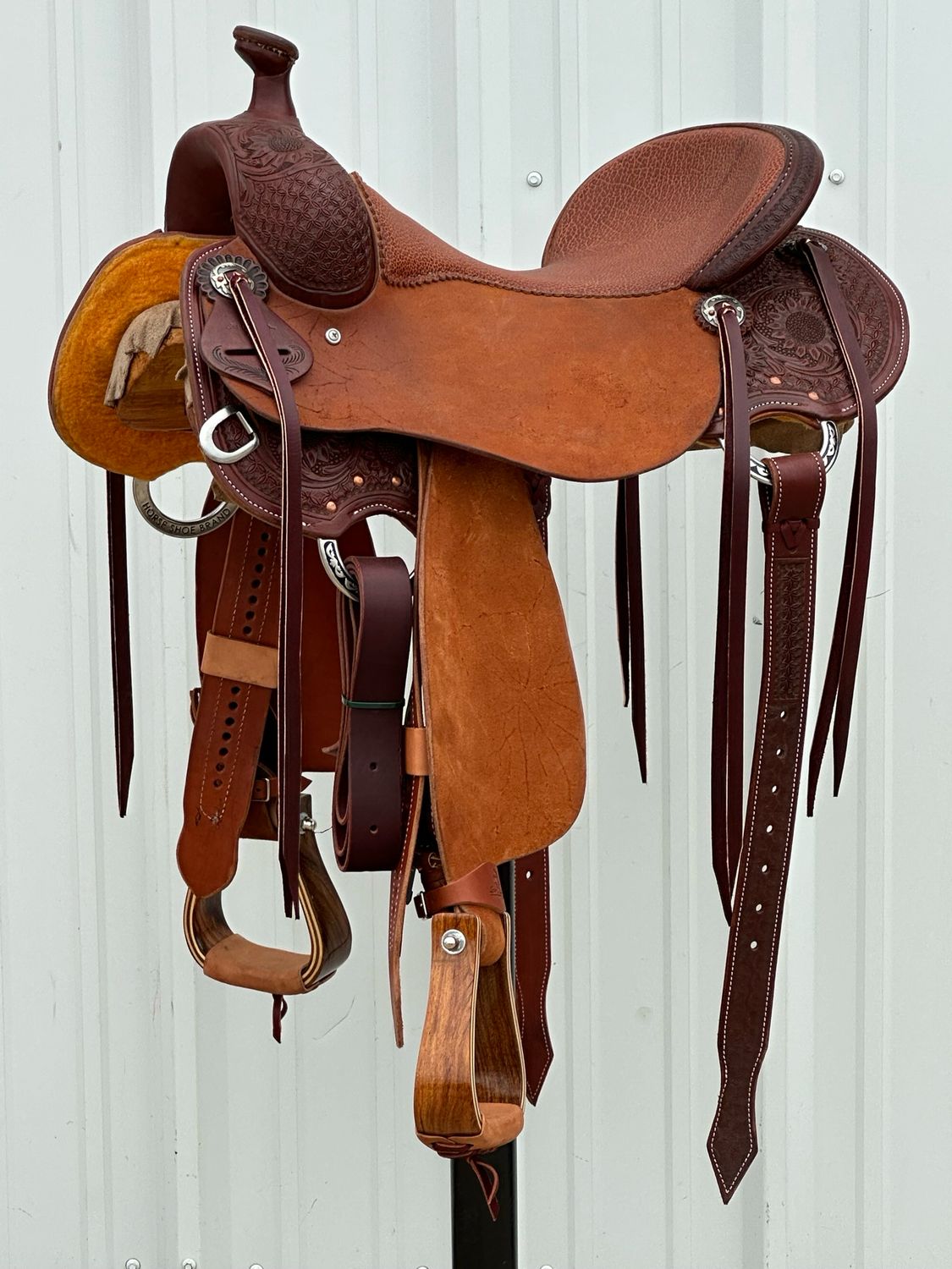 Stuart Rybak Cow Horse Saddle with a 16 1/2- inch Chestnut Textured Padded Seat Petite Floral with Sunflower Accent Jeremiah Watt