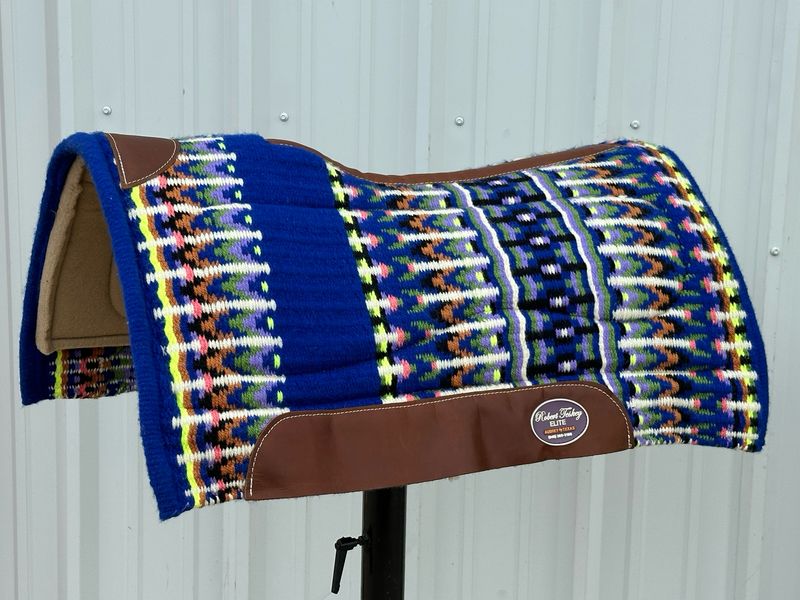 Robert Teskey Elite Wool Top Contoured 1” Memory Felt Bottom Saddle Pad 34”x36” Blue