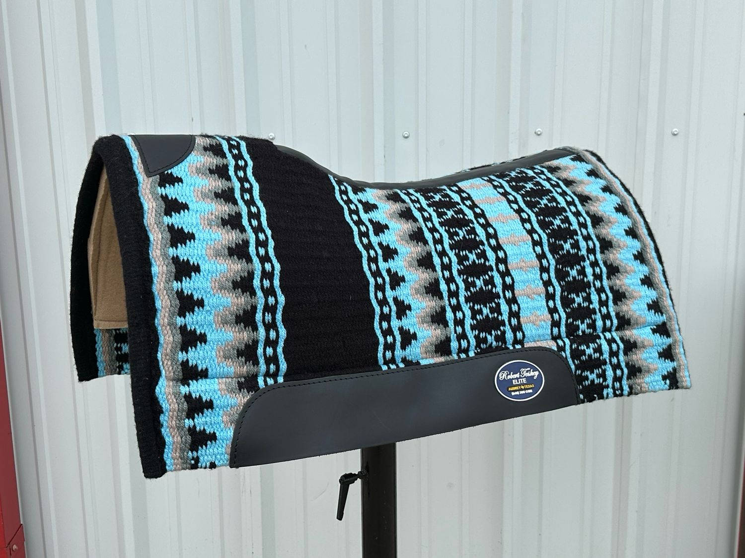 Robert Teskey Elite Wool Top Contoured 1” Memory Felt Bottom Saddle Pad 34”x36” Black and Light Blue