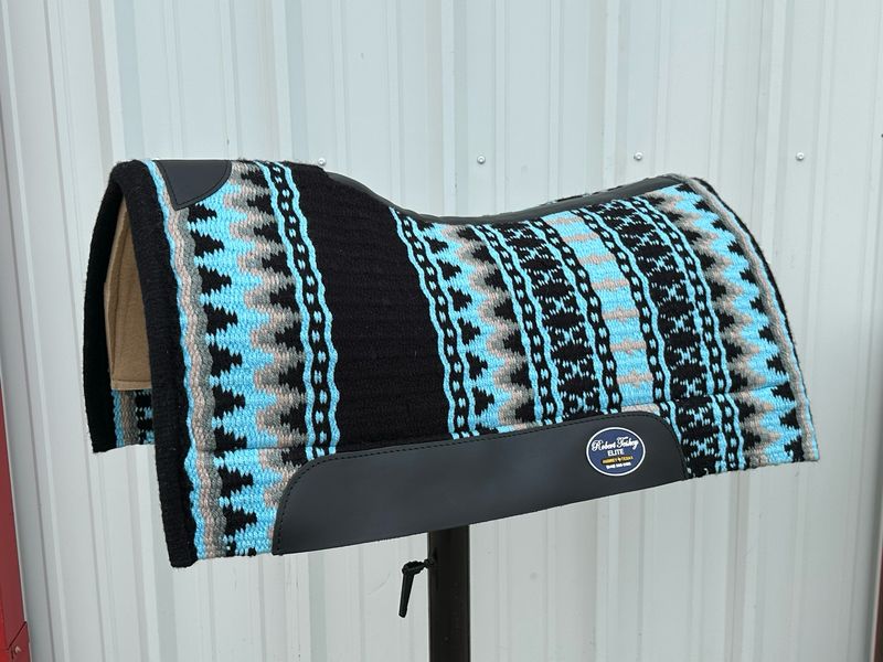 Robert Teskey Elite Wool Top Contoured 1” Memory Felt Bottom Saddle Pad 34”x36” Black and Light Blue
