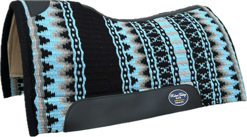 Robert Teskey Elite Wool Top Contoured 1” Memory Felt Bottom Saddle Pad 34”x36” Black and Light Blue