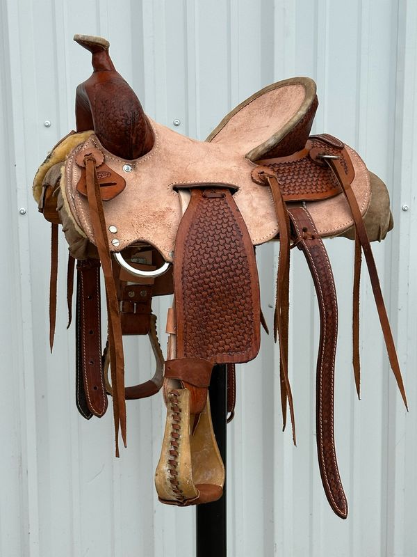 Heart O Texas Kid’s Buckaroo Saddle with a 13- inch Rough Out Seat IL WR- Tree
