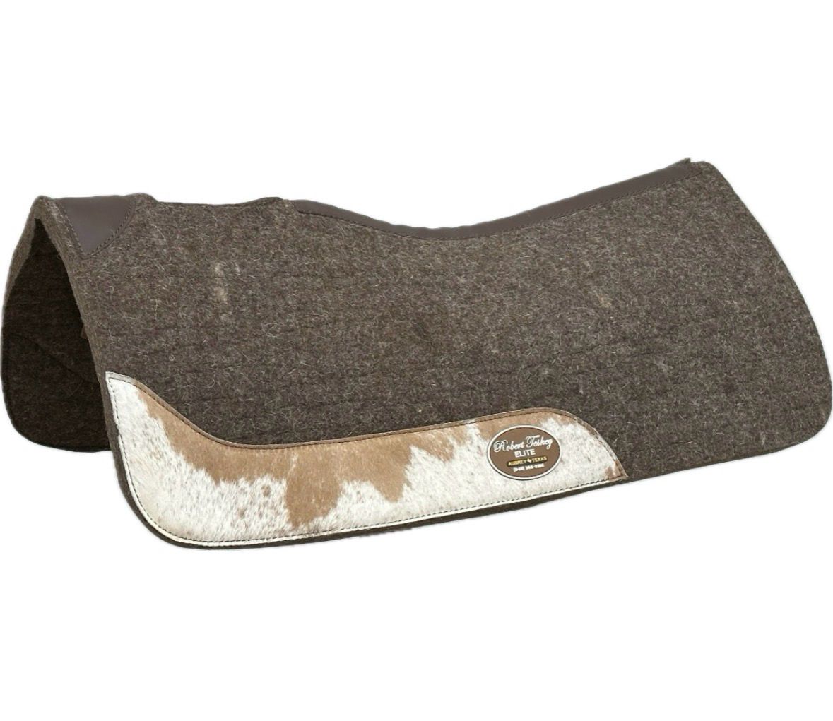 Robert Teskey Elite Contoured 1- inch Thickness Merino Wool Saddle Pad with Cowhide Wear Leathers and Leather Spine in Melange Brown