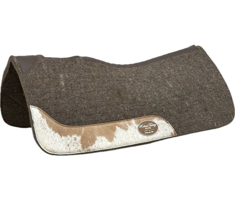 Robert Teskey Elite Contoured 1- inch Thickness Merino Wool Saddle Pad with Cowhide Wear Leathers and Leather Spine in Melange Brown