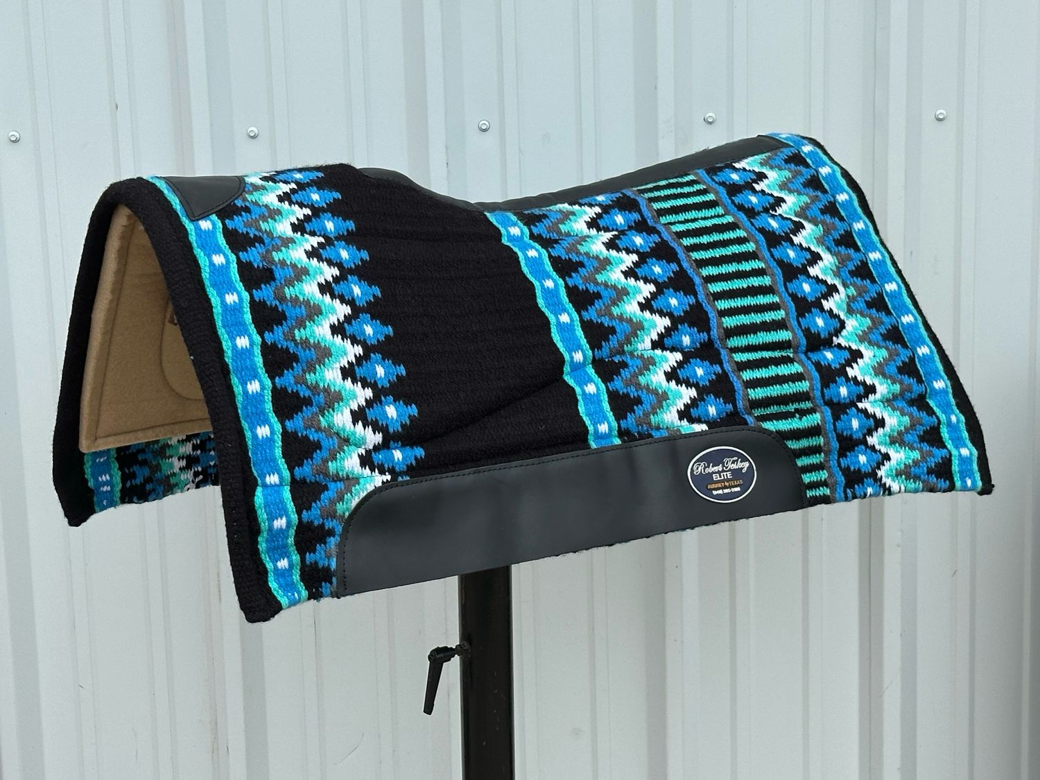 Robert Teskey Elite Wool Top Contoured 1” Memory Felt Bottom Saddle Pad 34”x36” Black and Turqoise