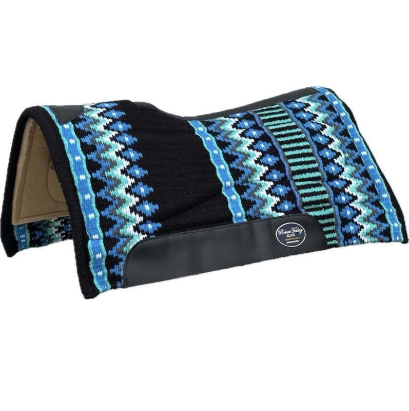 Robert Teskey Elite Wool Top Contoured 1” Memory Felt Bottom Saddle Pad 34”x36” Black and Turqoise