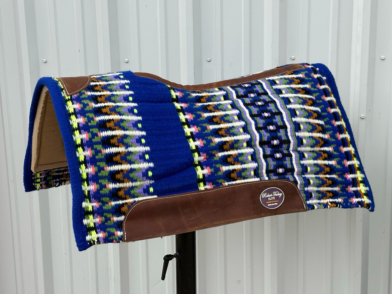 Robert Teskey Elite Wool Top Contoured 1” Memory Felt Bottom Saddle Pad 34”x36” Royal Blue Neon Yellow