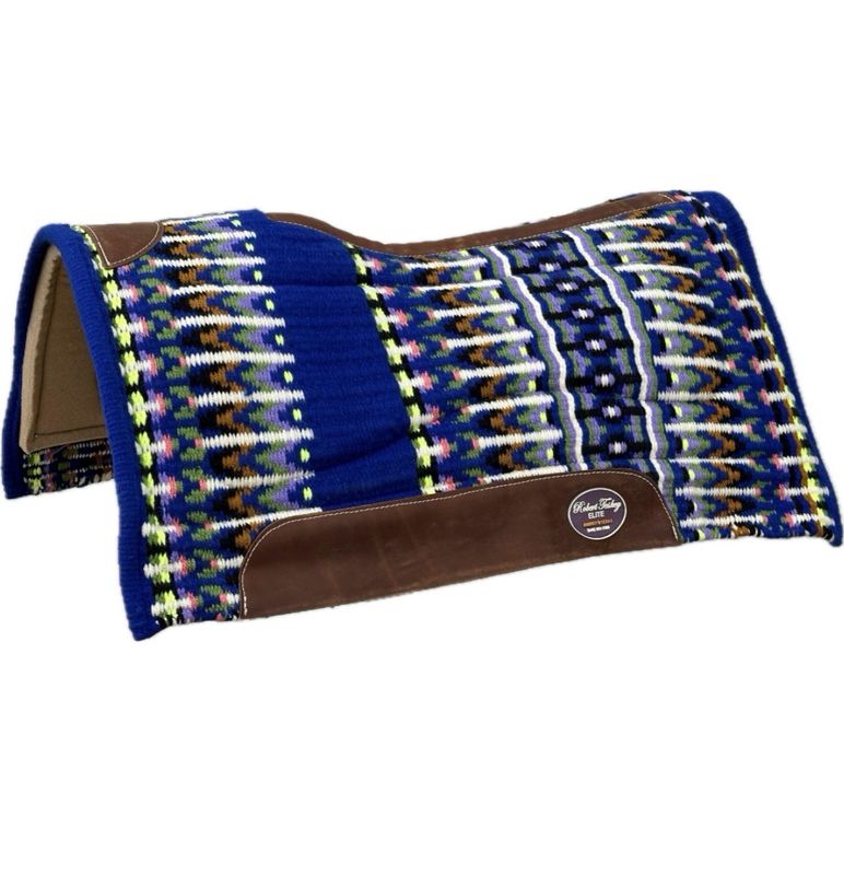 Robert Teskey Elite Wool Top Contoured 1” Memory Felt Bottom Saddle Pad 34”x36” Royal Blue Neon Yellow