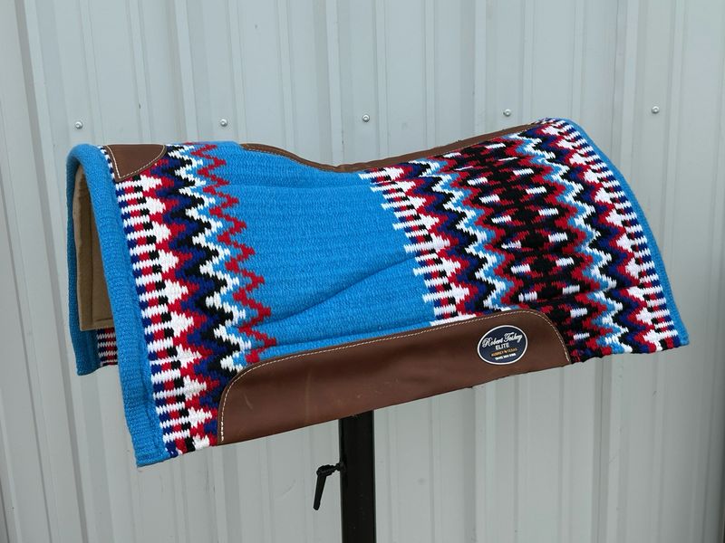 Robert Teskey Elite Wool Top Contoured 1” Memory Felt Bottom Saddle Pad 34”x36” Bright Blue