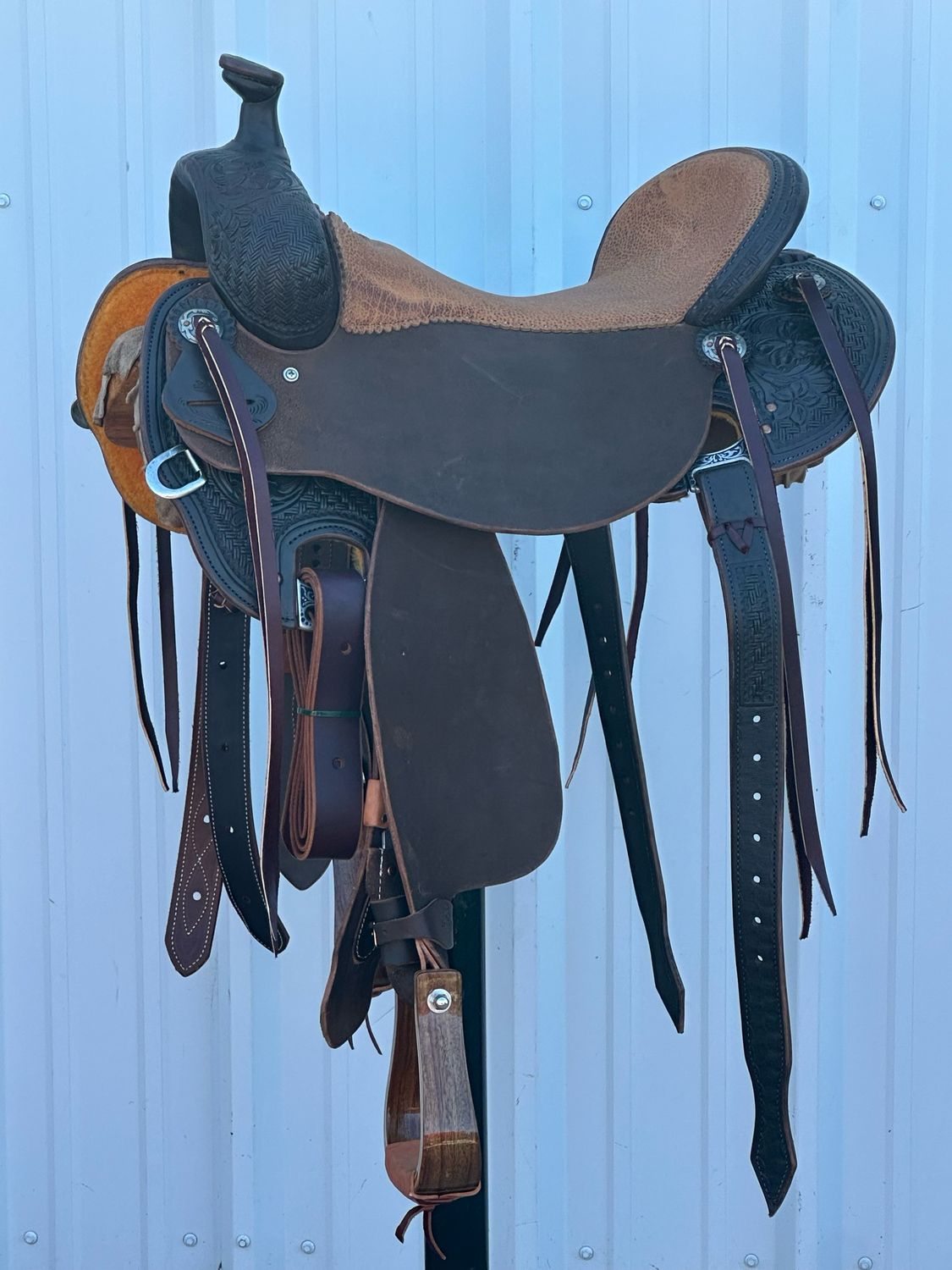 Stuart Rybak Cow Horse Saddle with a 16- inch Exotic Padded Seat Bamboo and Floral Tooled Dark Finish Jeremiah Watt