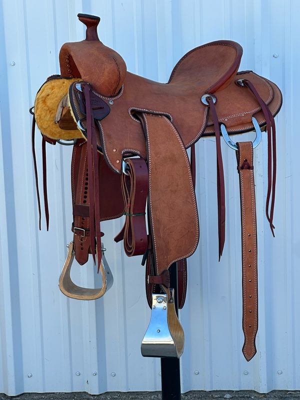 Robert Teskey Strip Down Seat Rig Ranch Roping Saddle with a 15 1/2- inch Rough Out Seat Double Stitch Tucson Tree