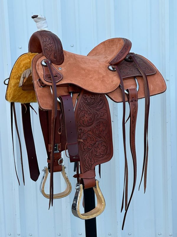 J Bar K Saddlery Ranch Cutting Horse Saddle with a 14- inch Rough Out Seat Tooled Floral