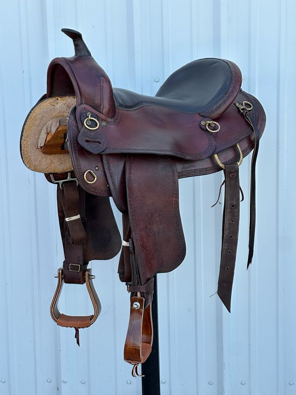 Texas Best American Saddlery Mule Saddle with a 16 1/2- inch Black Padded Seat Star Border Brass Hardware