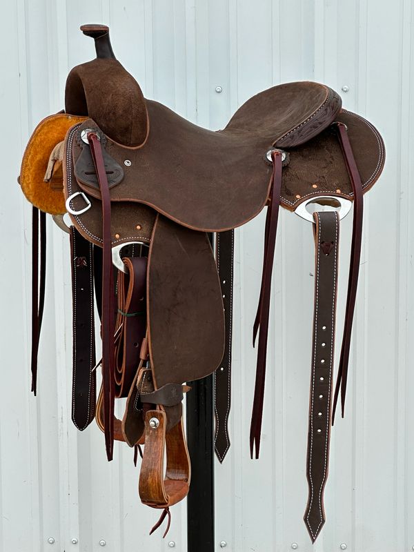 Stuart Rybak Cow Horse Saddle with a 16 - inch Rough Out Seat Dark