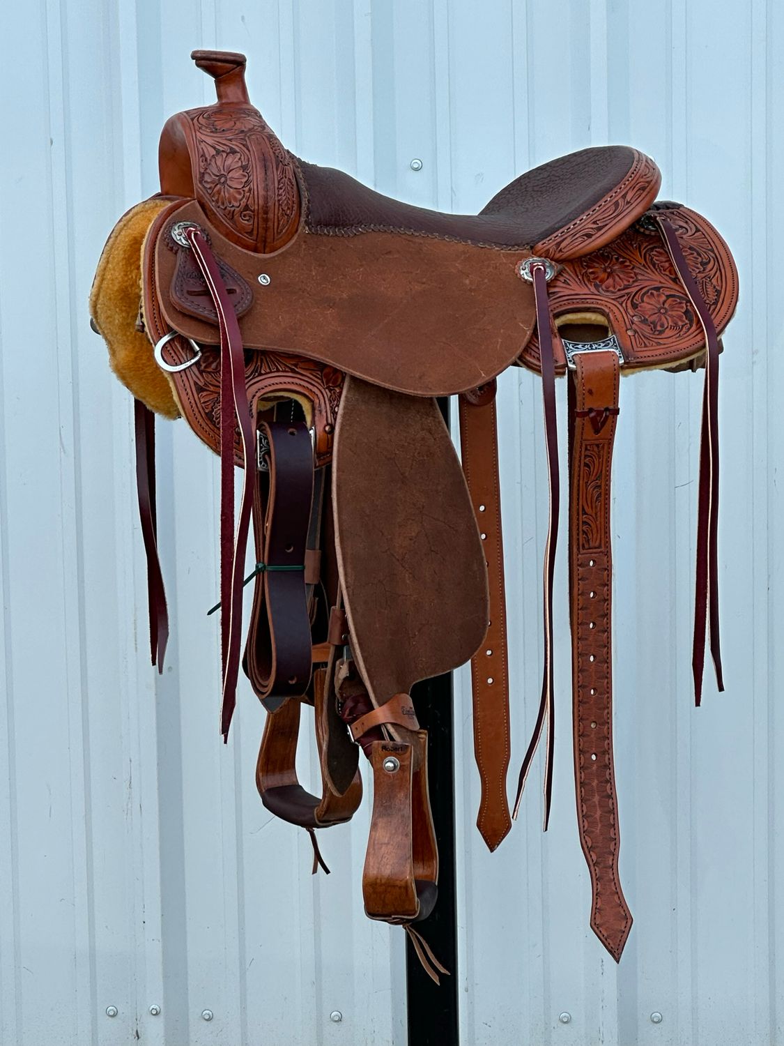Robert Teskey Elite Cow Horse Saddle with a 16- inch Exotic Padded Brown Seat Tooled Floral Medium Finish Jeremiah Watt Hardware