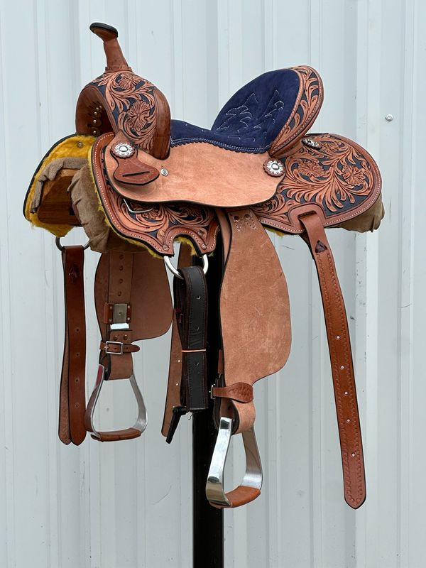 Chisom Trail Kid’s Saddle with a 12- inch Padded and Stitched Seat Tooled Floral