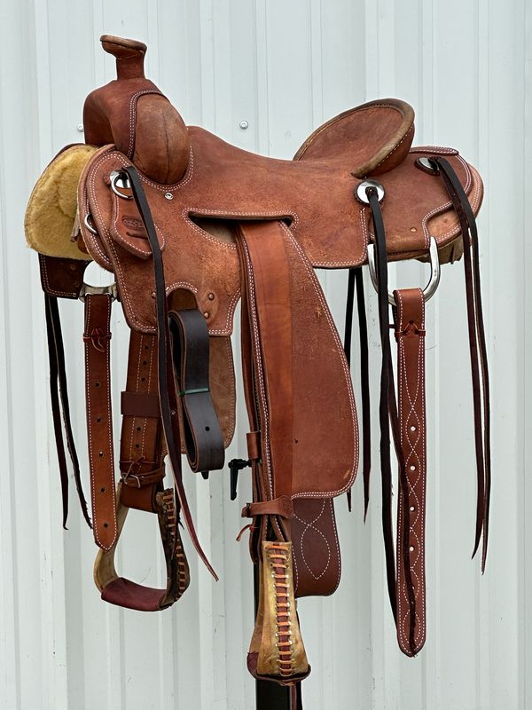 Heart O Texas Strip Down Seat Rig Ranch Roping Saddle with a 15 1/2- inch Rough Out Seat Double Stitch Medium Finish WR- Tree