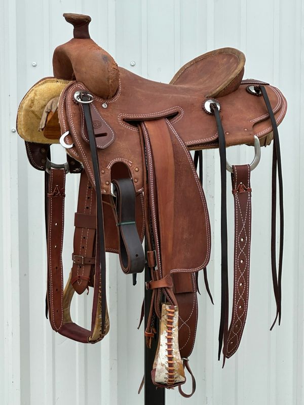 Heart O Texas Strip Down Seat Rig Ranch Roping Saddle with a 15 1/2- inch Rough Out Seat Double Stitch Medium Finish WR- Tree