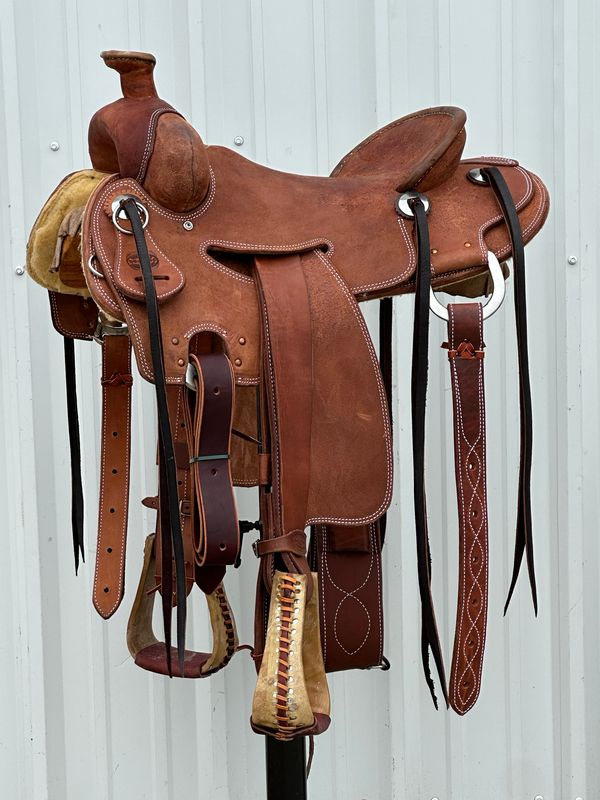 Heart O Texas Strip Down Seat Rig Ranch Roping Saddle with a 15 1/2- inch Rough Out Seat Double Stitch Medium Finish WR- Tree