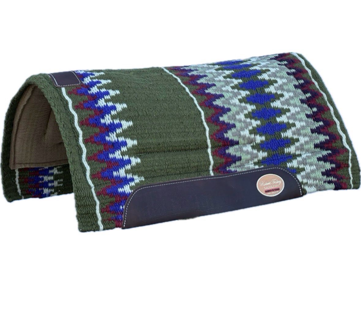 Robert Teskey Moisture Wicking New Zealand Wool Saddle Blanket with 3/4- inch Felt Bottom Brown Wear Leathers Size: 36”x35” Olive Green