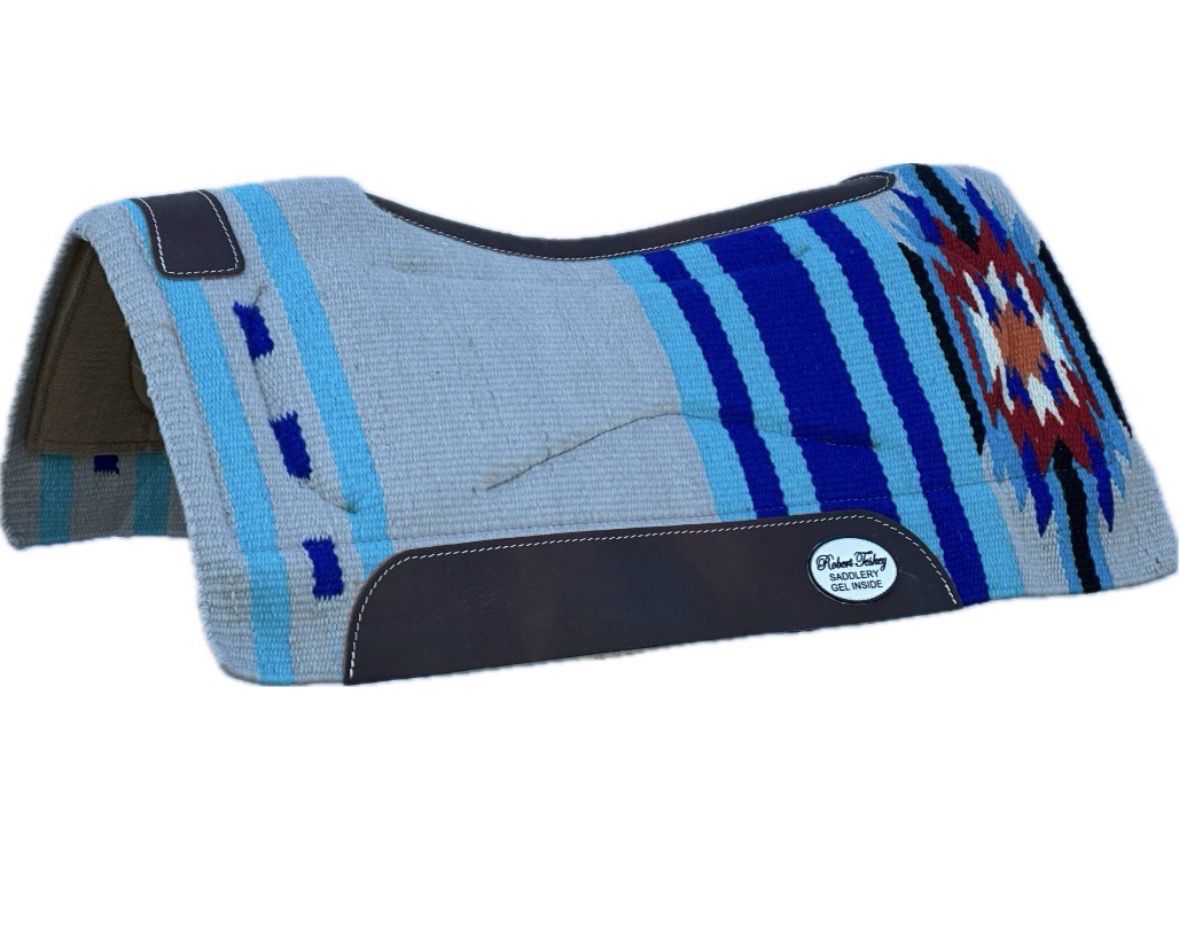 Robert Teskey Contoured Moisture Wicking New Zealand Wool Gel Saddle Blanket with 3/4- inch Felt Bottom Wear Leathers and Leather Spine Size: 36” x 34” Light Greige