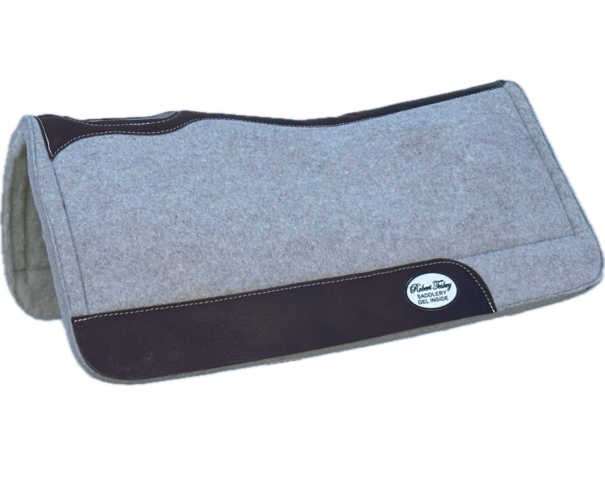 Robert Teskey 1- inch Thickness Moisture Wicking 100% Virgin Wool Top High Impact Gel Center Fleece Bottom Saddle Pad with Wear Leathers and Leather Spine Size: 32” x32” Beige