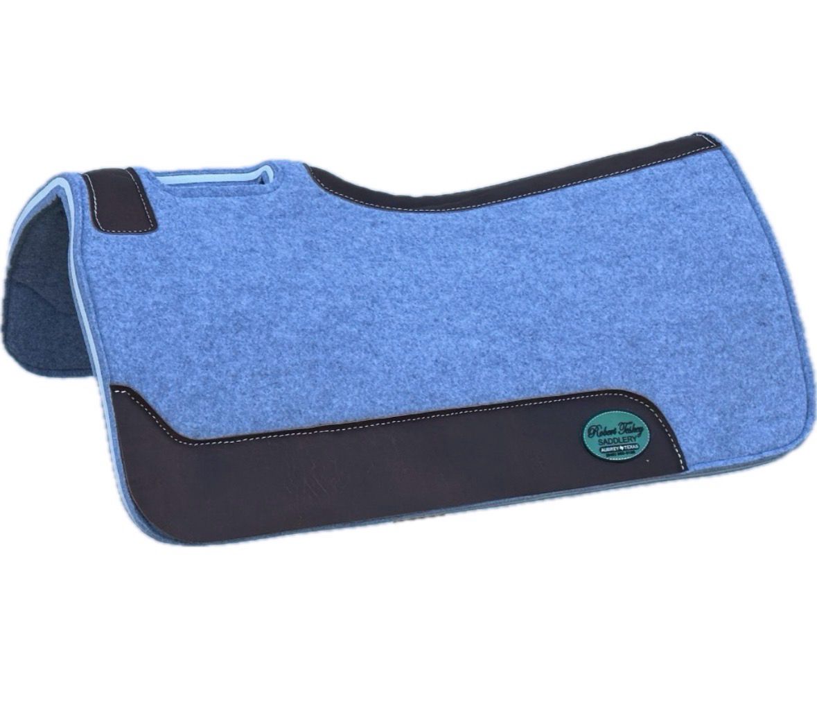 Robert Teskey Wool Top Neoprene Center Wool Bottom Saddle Pad with Brown Wear Leathers and Spine Size: 31”x 31” Light Grey