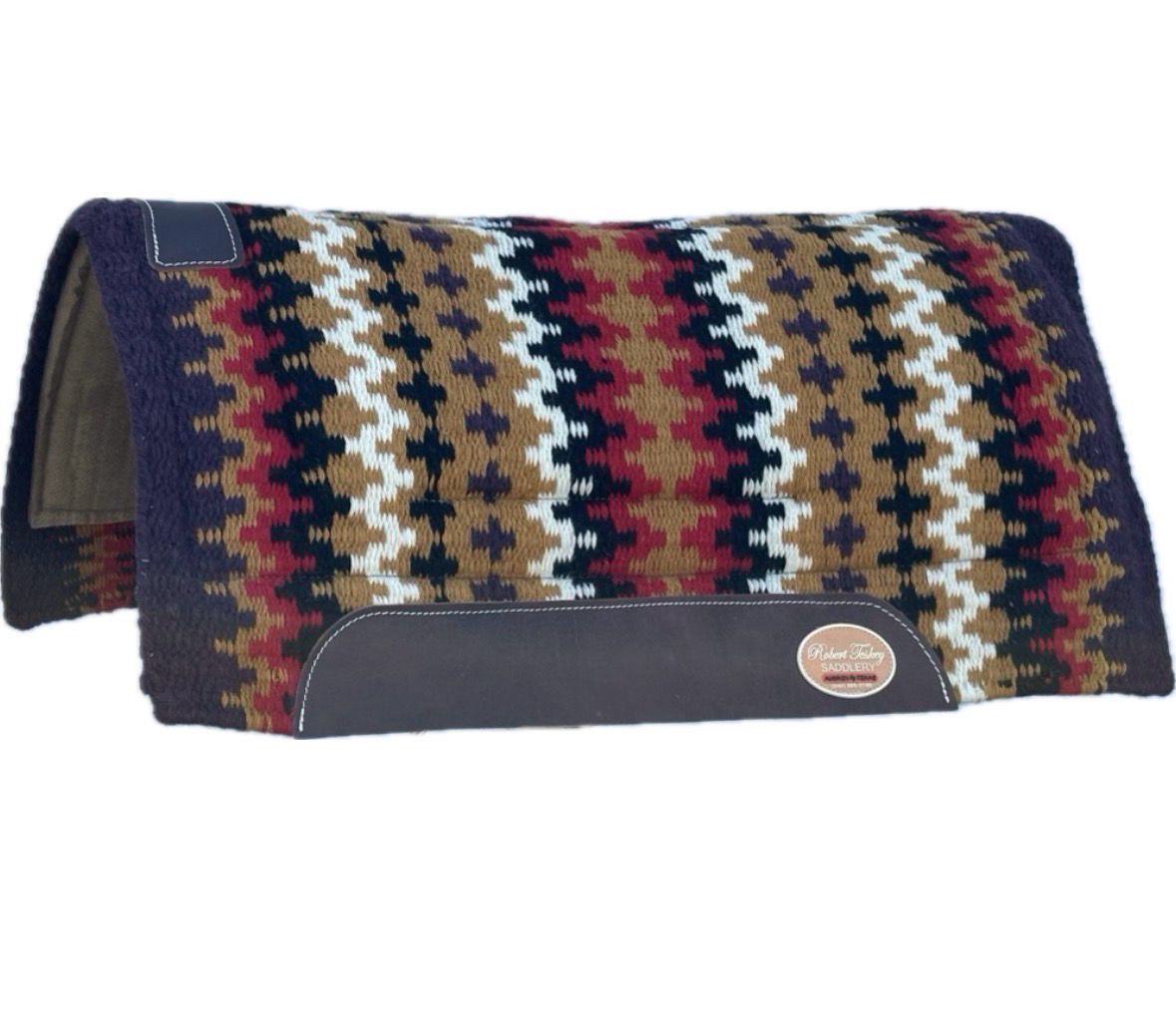 obert Teskey Contoured Moisture Wicking 100% New Zealand Wool 3/4- inch Thickness Memory Felt Bottom Gel Saddle Blanket with Brown Wear Leathers and Leather Spine Size: 36”x34” Burgundy