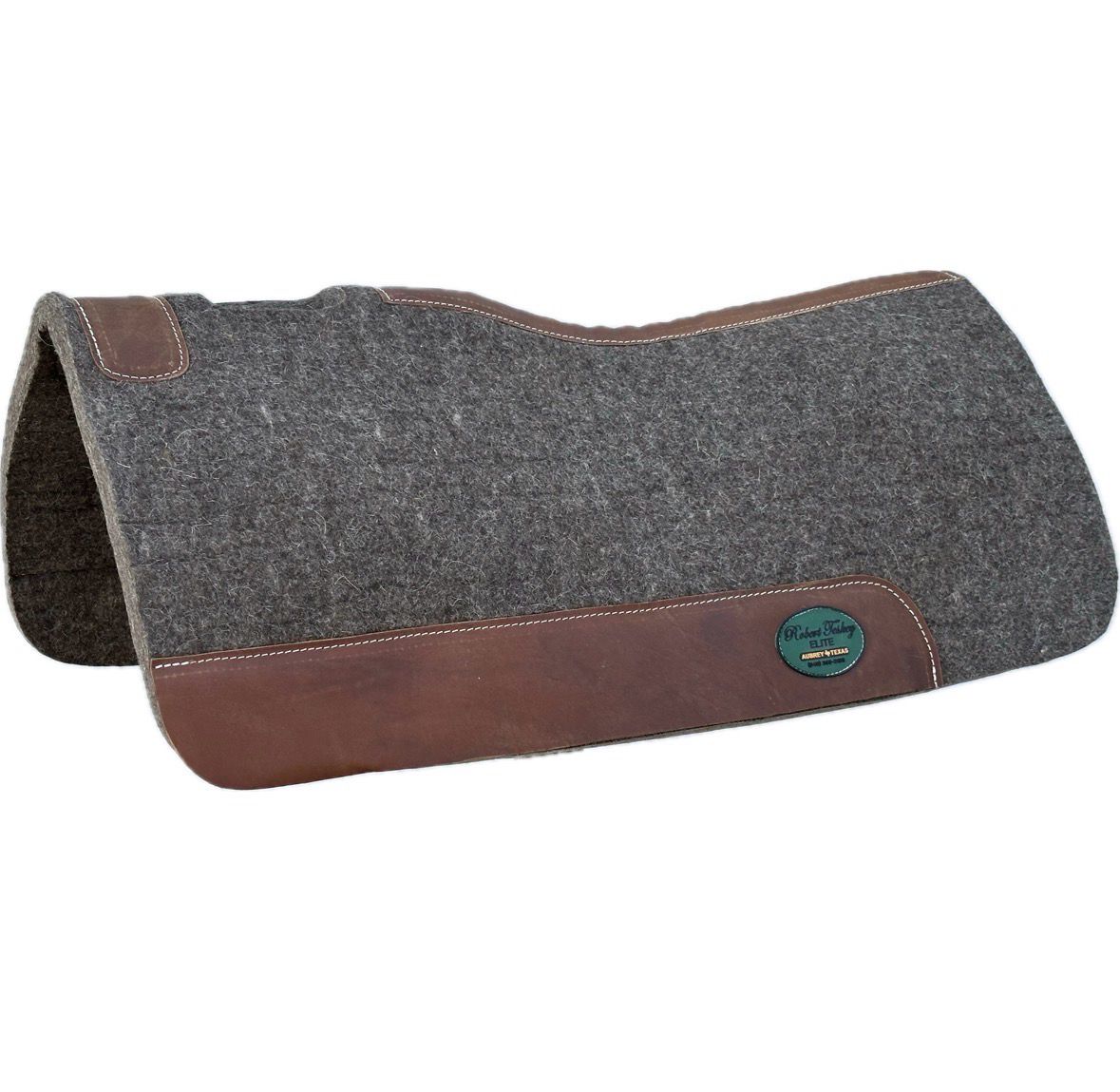 Robert Teskey Elite Contoured 1- inch Thickness Merino Wool Saddle Pad with Wear Leathers and Leather Spine 32”x32” Brown Melange