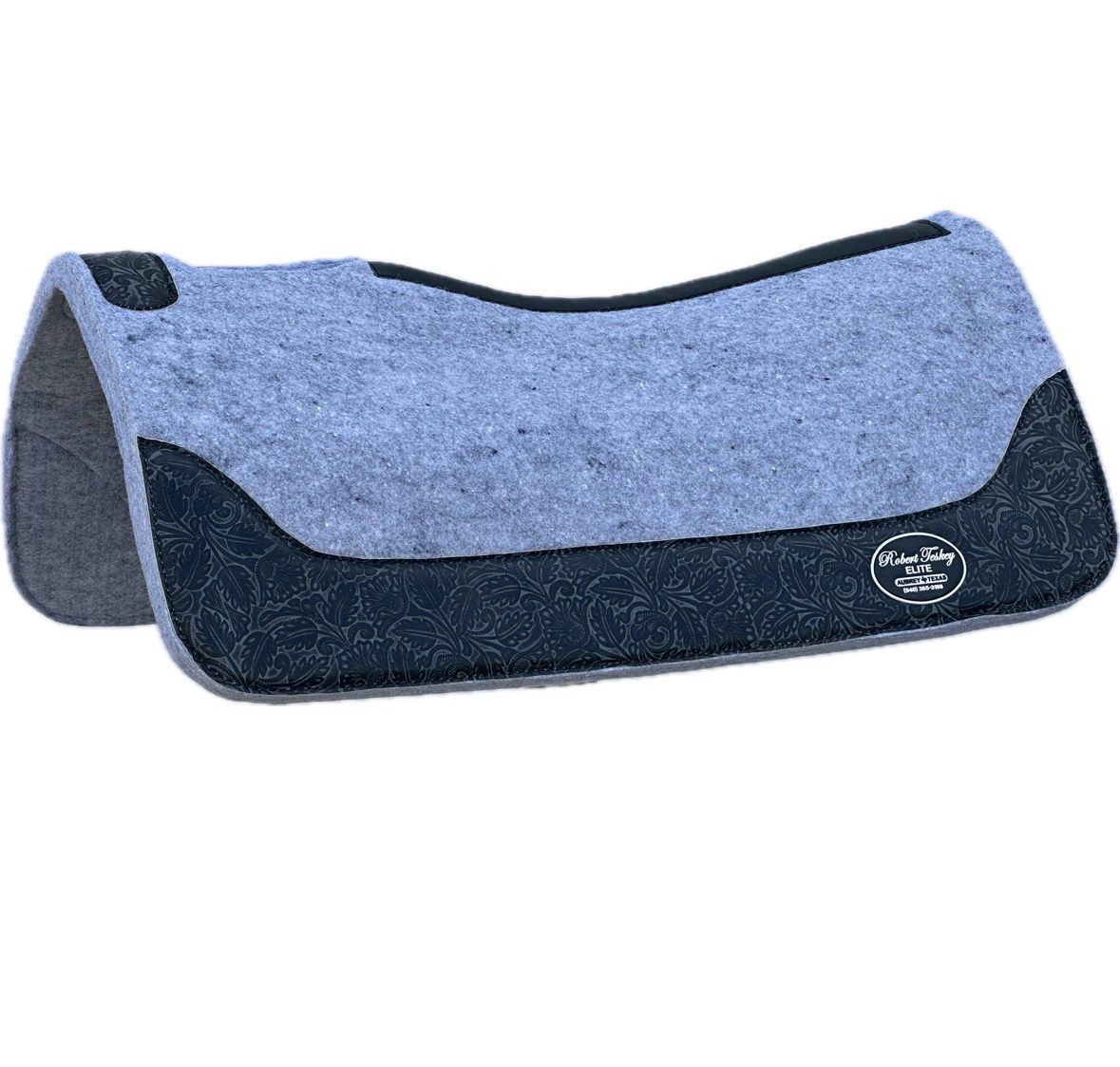 Robert Teskey Elite Contoured 1- inch Thickness Felt Saddle Pad with Wear Leathers and Leather Spine Floral Print 32” x 32” Light Grey