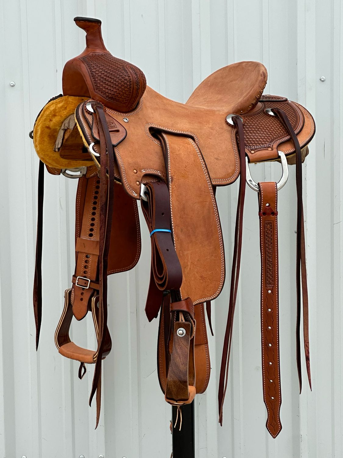 Robert Teskey Strip Down Seat Rig Ranch Roping Saddle a 15- inch Rough Out Seat Tooled Basket Weave Double Stitch Medium Finish