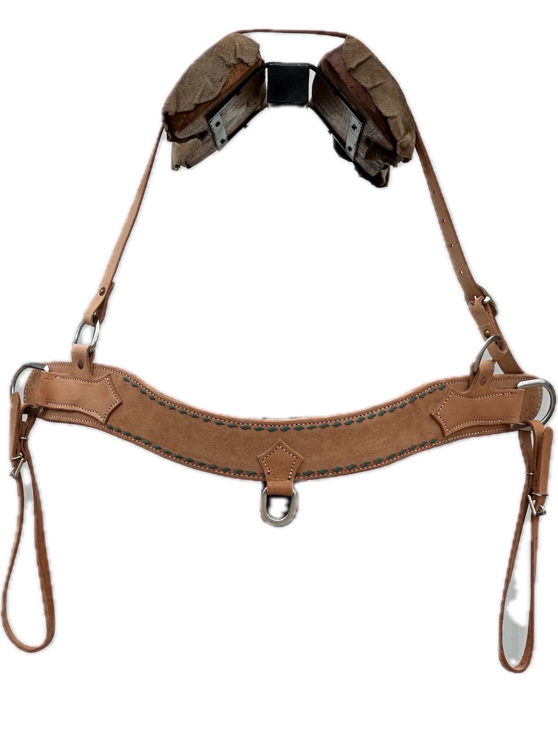 Tripping Collar with Wither Strap Turquoise Buck Stitch Rough Out Light Finish