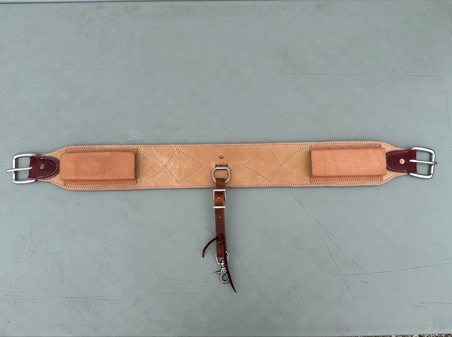 Back Flank Rough Out Stitched With Latigo Cinch Connector Strap Light Finish