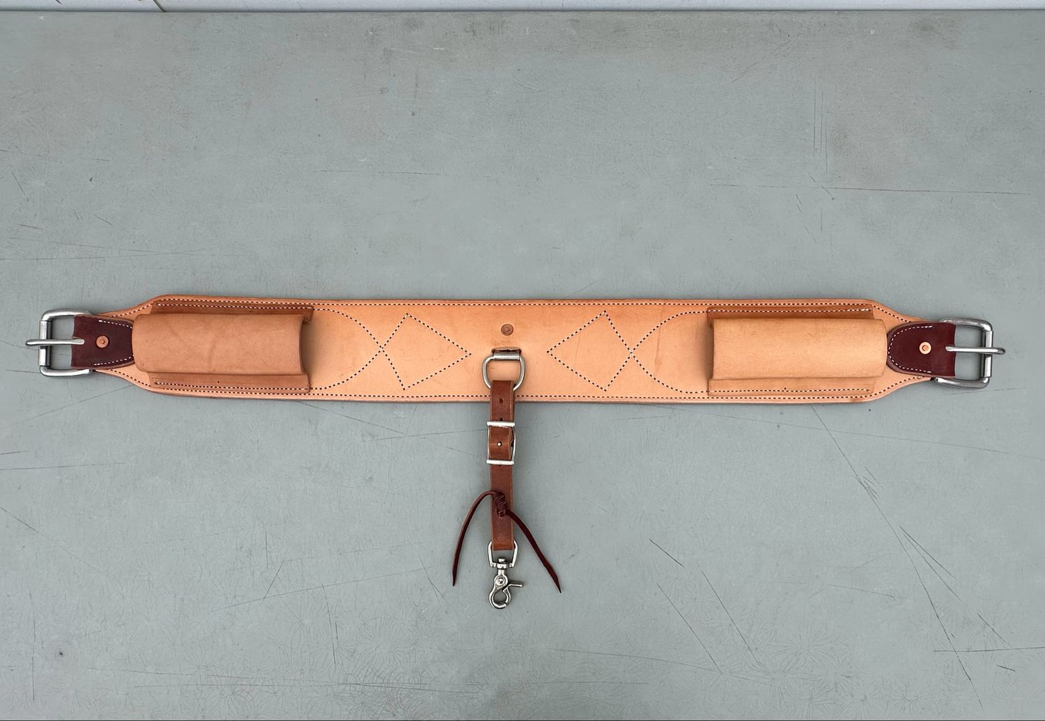 Back Flank Smooth Stitched with Latigo Cinch Connector Strap Light Finish