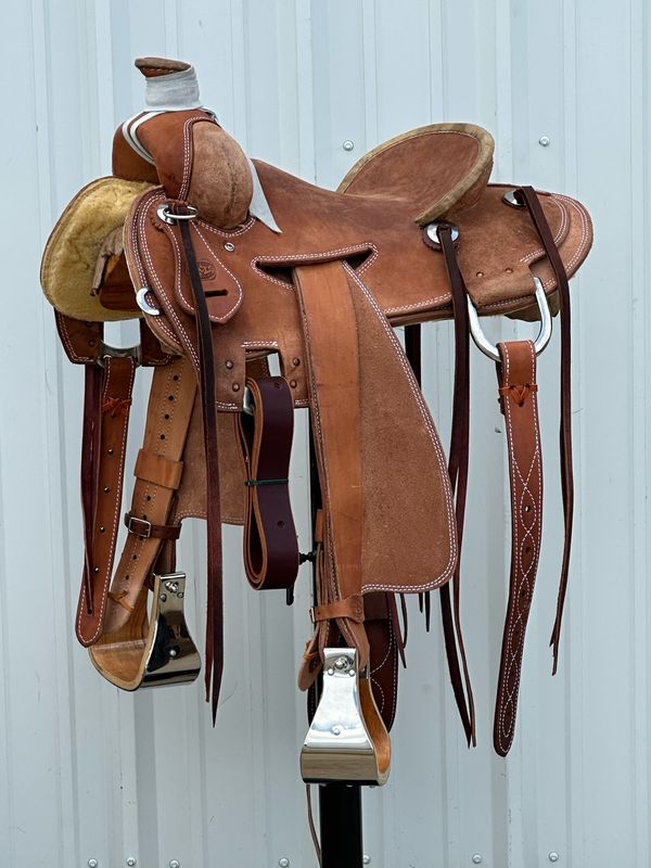 Heart O Texas Strip Down Seat Rig Ranch Roping Saddle with a 14 1/2- inch Rough Out Seat Double Stitch Medium Finish
