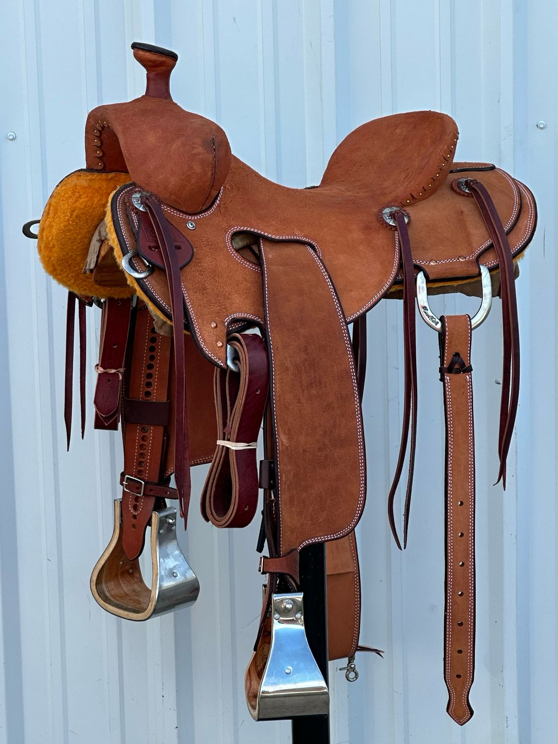 Robert Teskey Tucson Strip Down Seat Rig Ranch Roping Saddle with a 16- inch Rough Out Seat Double Stitch Medium Finish