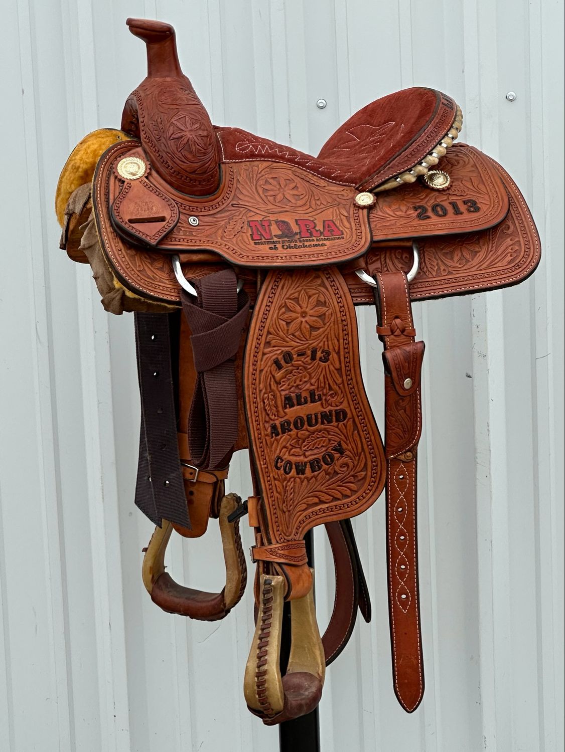 Corriente Saddle Co. Youth Roping Saddle with a 13- inch Suede Stitched Seat Tooled Floral with Zig Zag Border