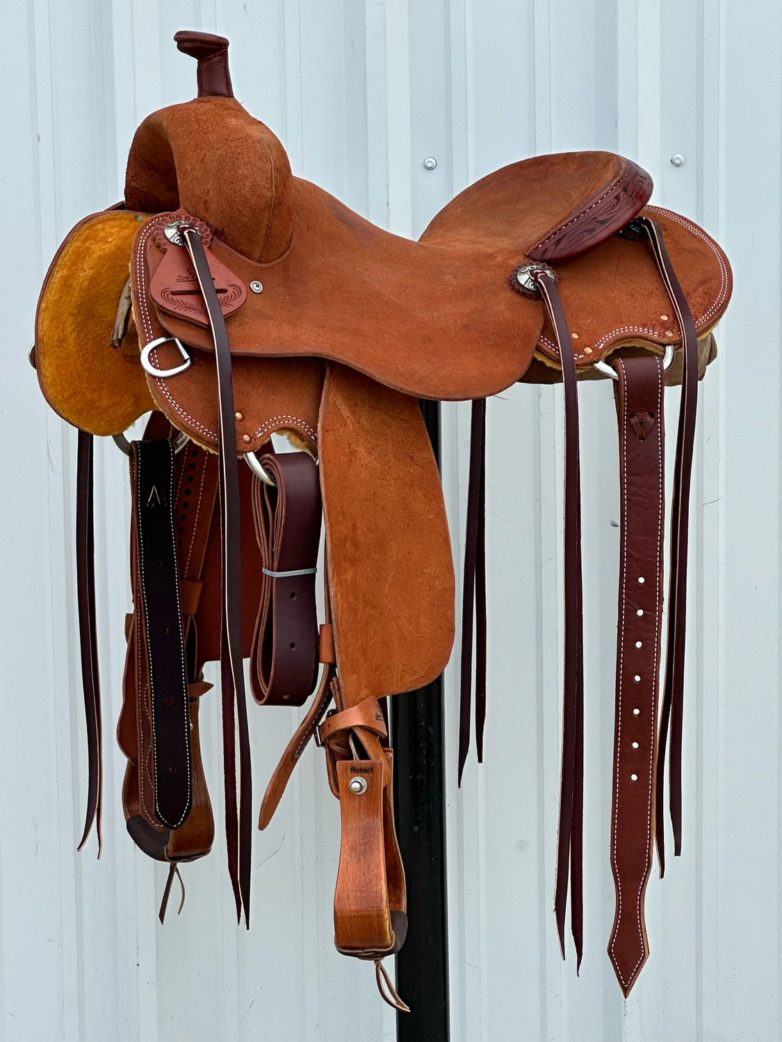 Stuart Rybak Cow Horse Saddle with a 16- inch Rough Out Seat Double Stitch Medium Finish