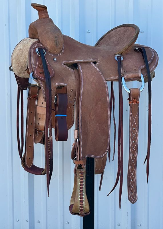 Heart O Texas Strip Down Seat Rig Ranch Roping Saddle with a 16 1/2- inch Rough Out Seat Double Stitch Light Finish