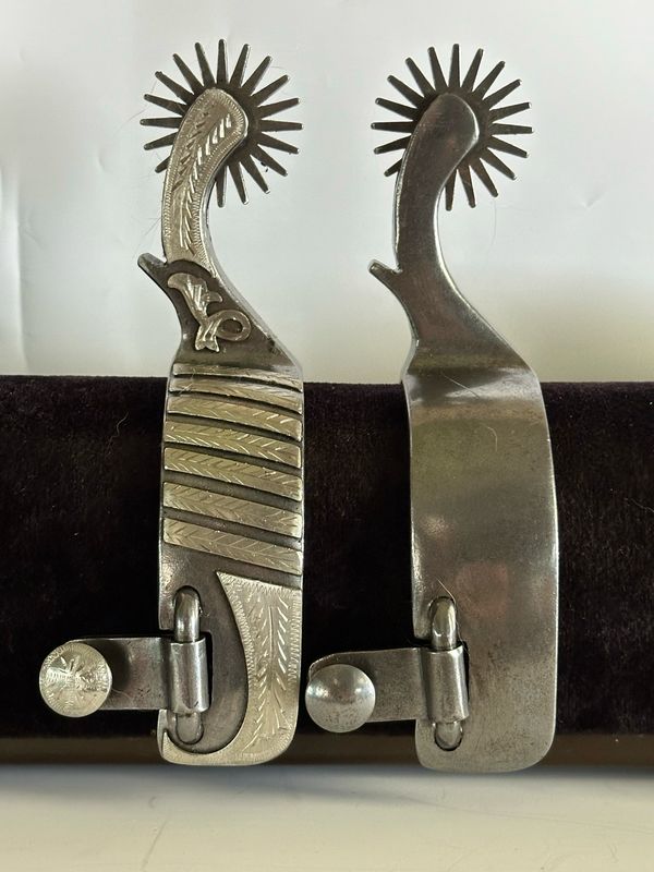 Western Spurs with a 1-inch Width Polished Steel Band with GS Bars and Trim and 2 3/4- inch Length Shanks with GS Trim and 20 Poit Rowels 060926