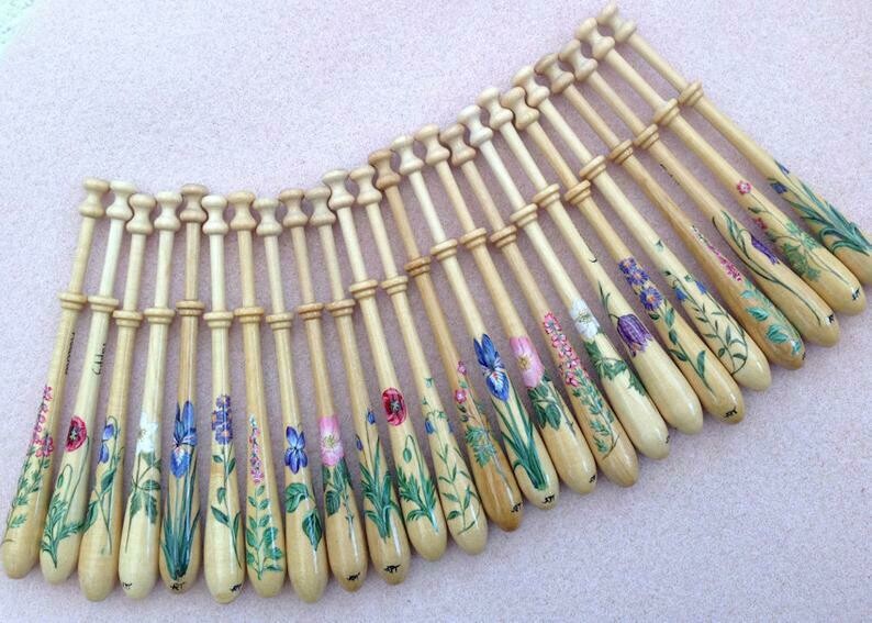 Painted Bayeux Guatambu Lace Bobbin - choice of twelve flowers