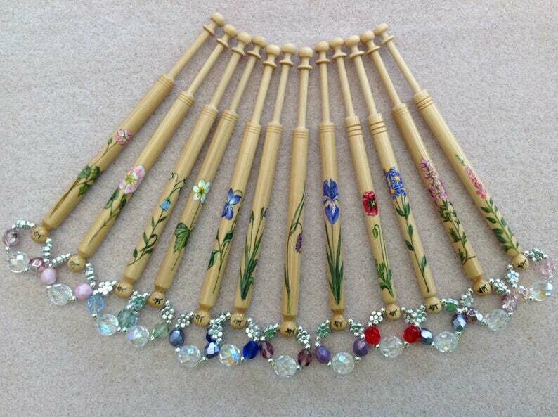 Painted Midland Lemonwood Lace Bobbin - choice of twelve flowers