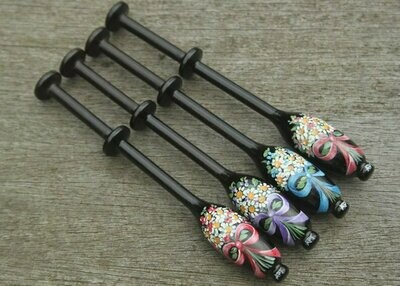 Painted Bruge Ebony Lace Bobbin - Bouquet with choice of coloured ribbon
