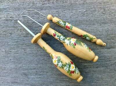 Painted Lacemaking Tools - Fir Branches, White Flowers and Berries