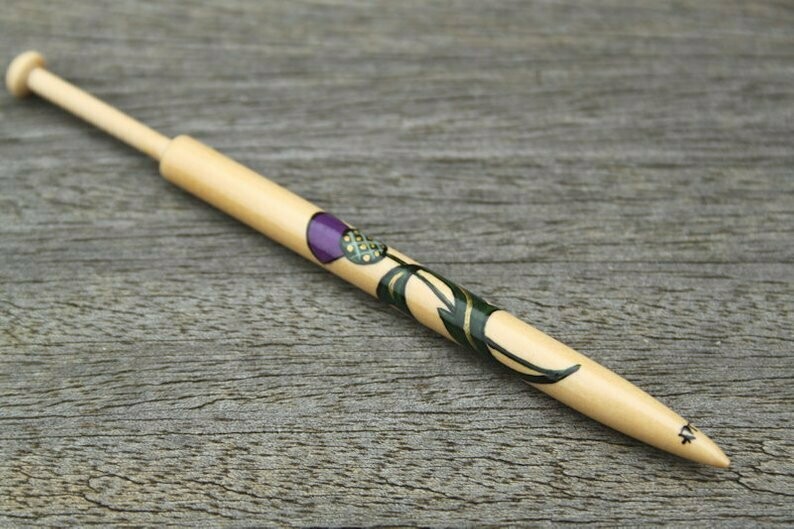 Painted Honiton Boxwood Lace Bobbin - Stylised Thistle
