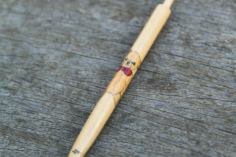 Painted Honiton Boxwood Lace Bobbin - Teddy Bear