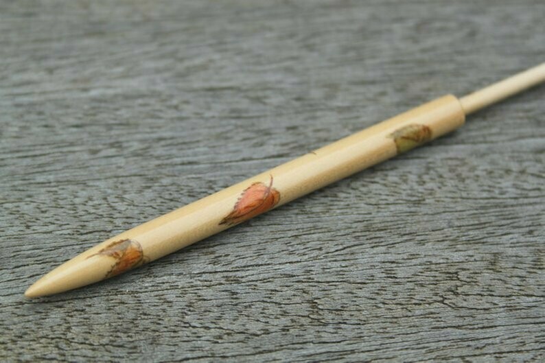 Painted Honiton Boxwood Lace Bobbin - Autumn Leaves